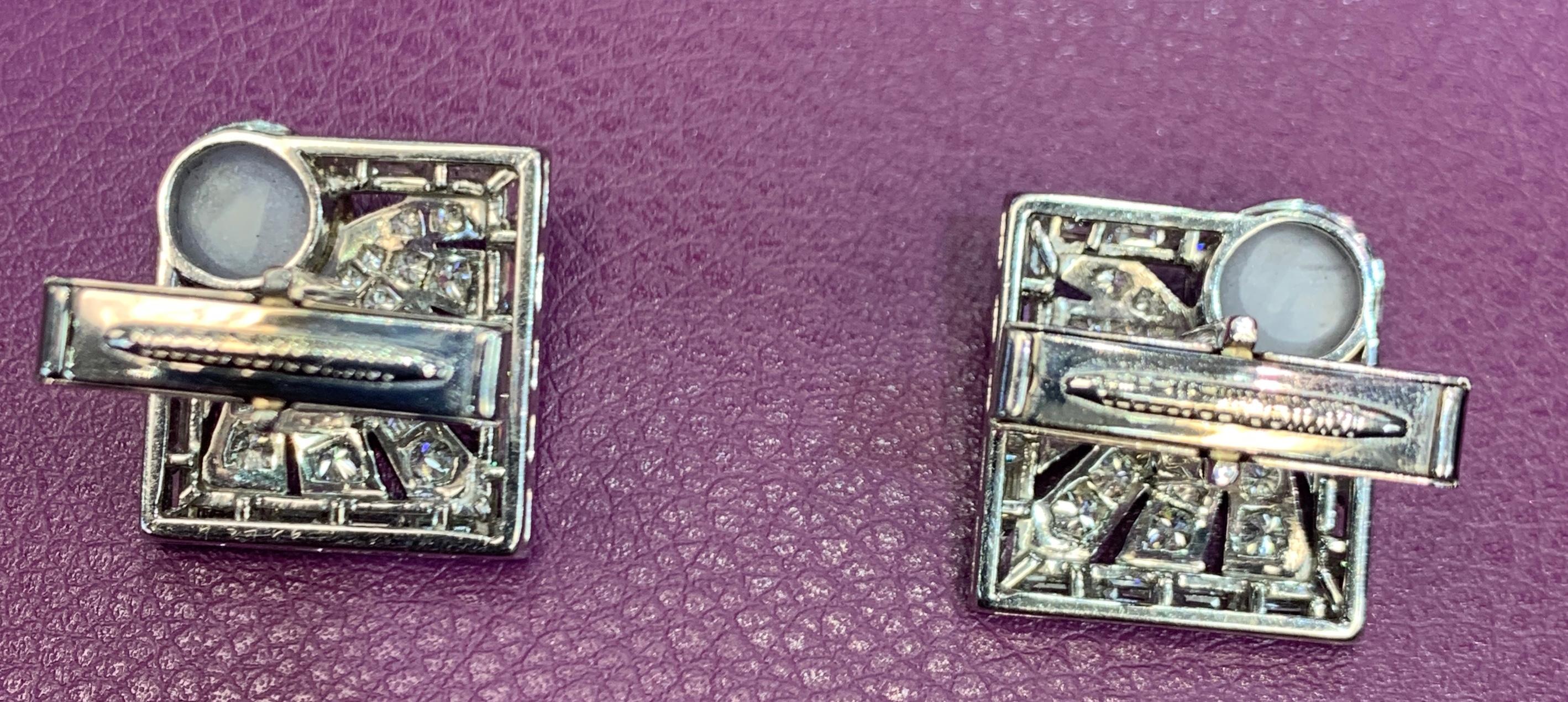 Star Sapphire and Diamond Square Cufflinks In Excellent Condition For Sale In New York, NY