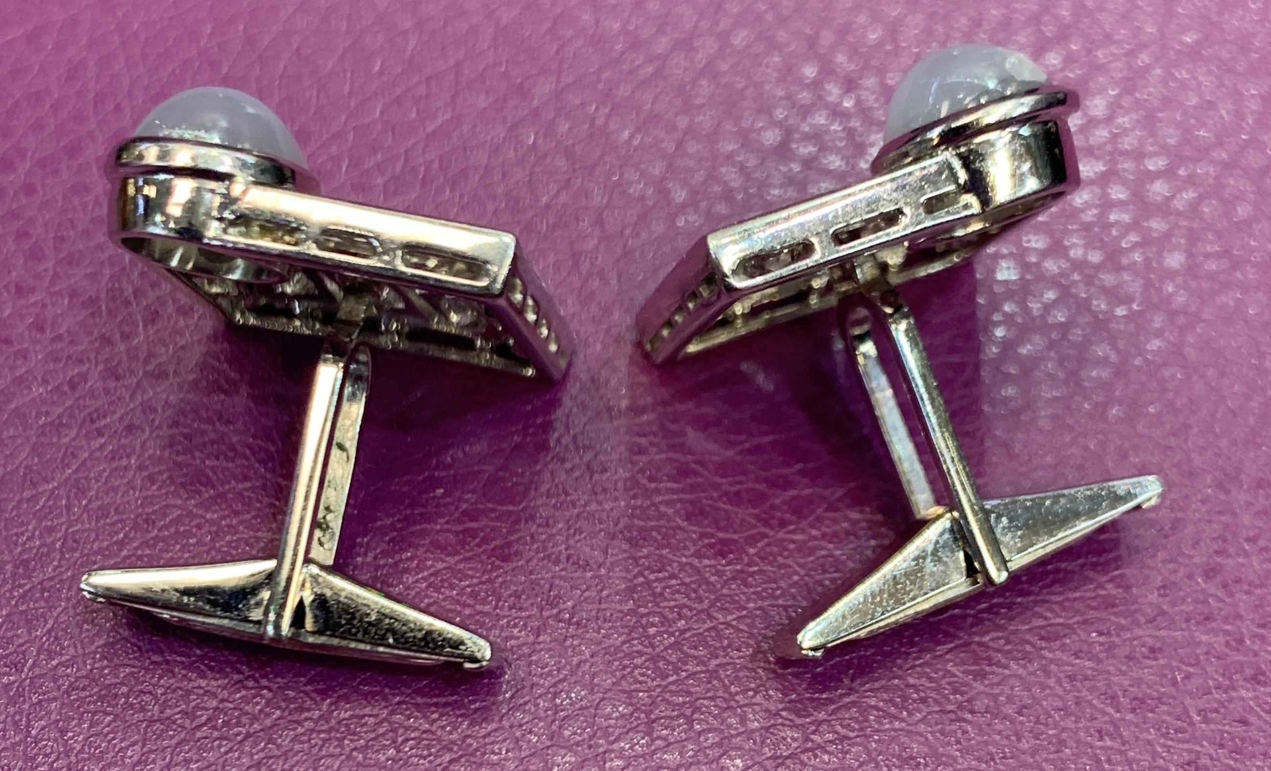 Men's Star Sapphire and Diamond Square Cufflinks For Sale