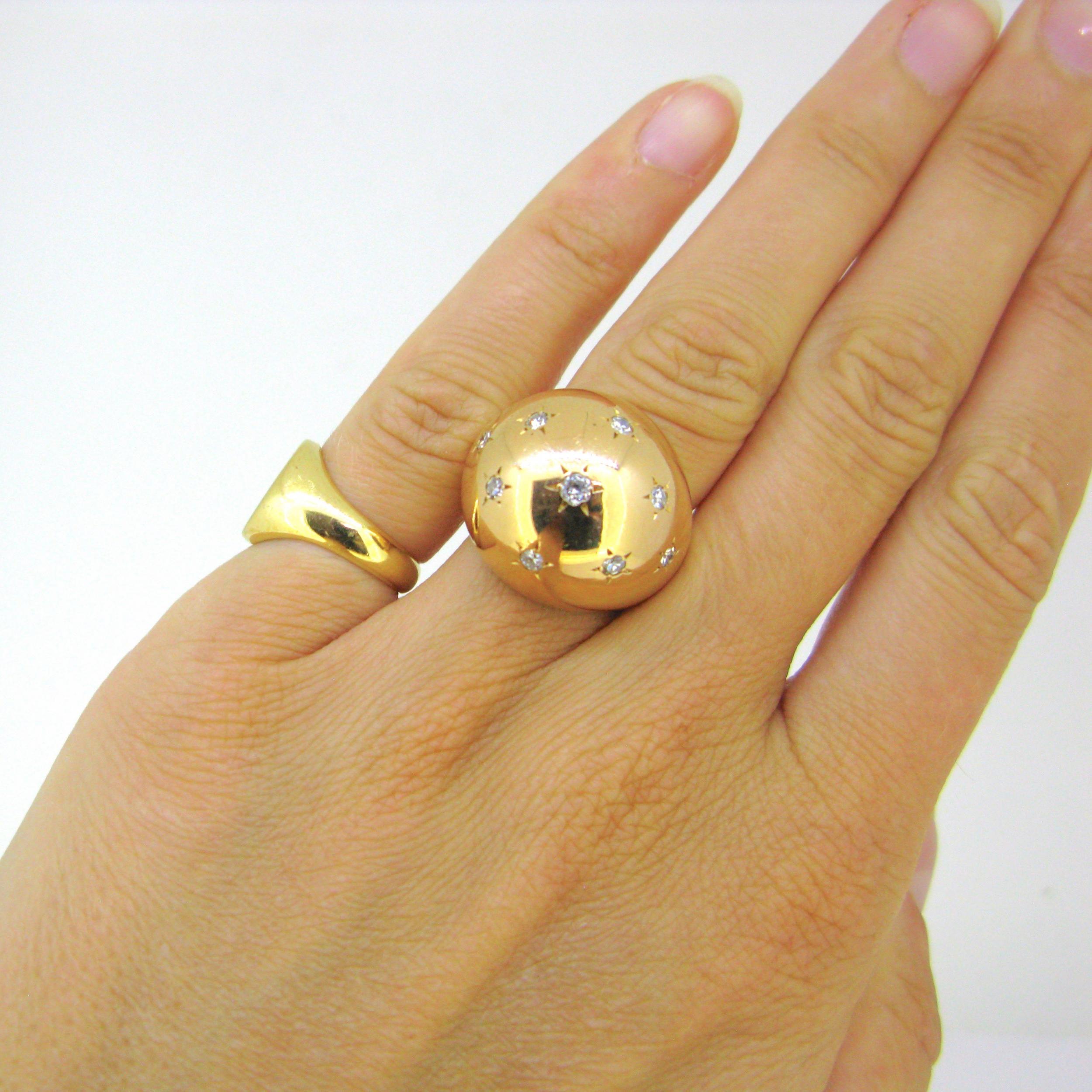 Star Setting Diamonds Bombe Dome Ring, 18kt Yellow Gold, France, circa 1970 In Good Condition In London, GB