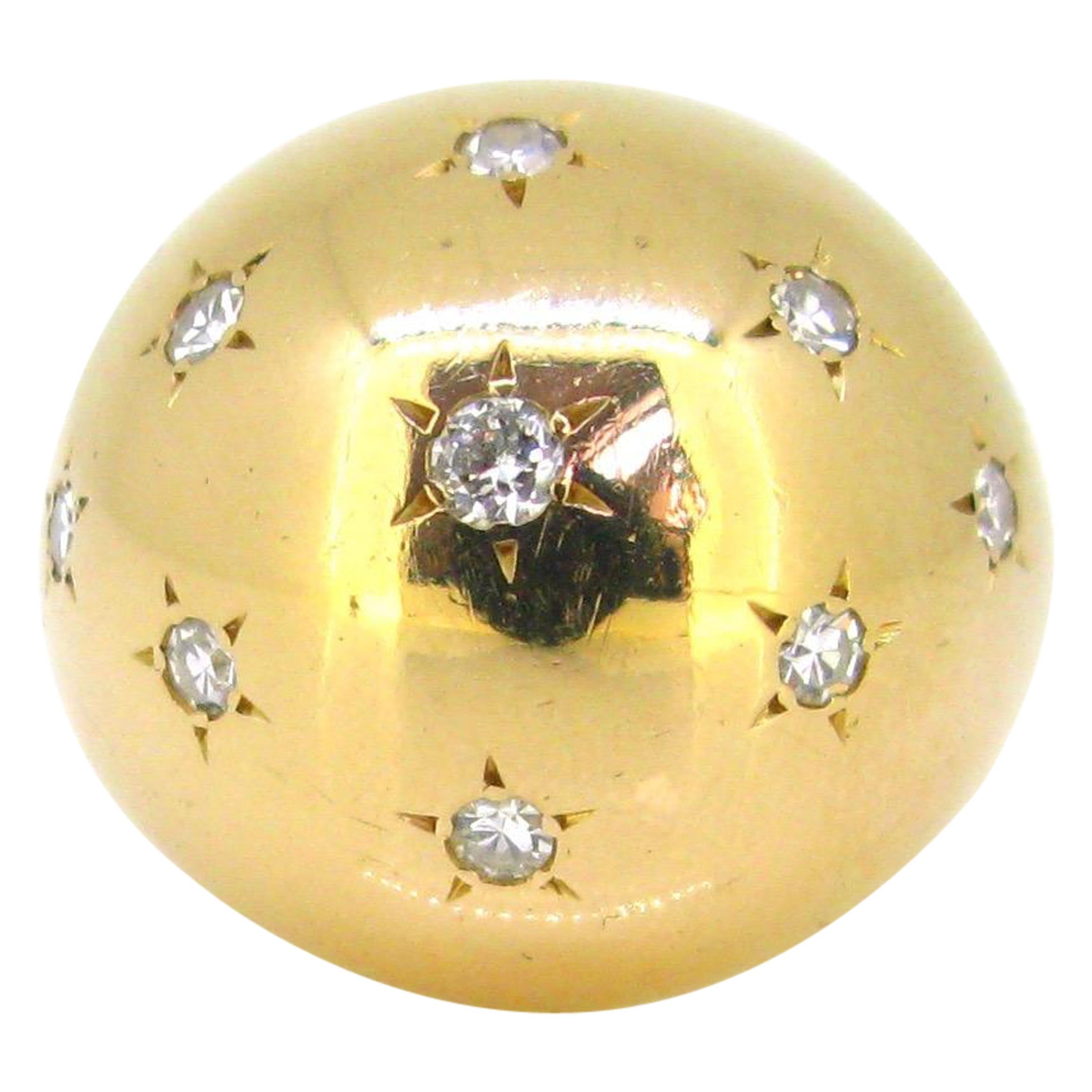 Star Setting Diamonds Bombe Dome Ring, 18kt Yellow Gold, France, circa 1970