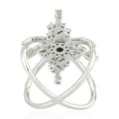 Star Shape Baguette Ring with Black Diamond in Center Enclosed by Pave Diamonds