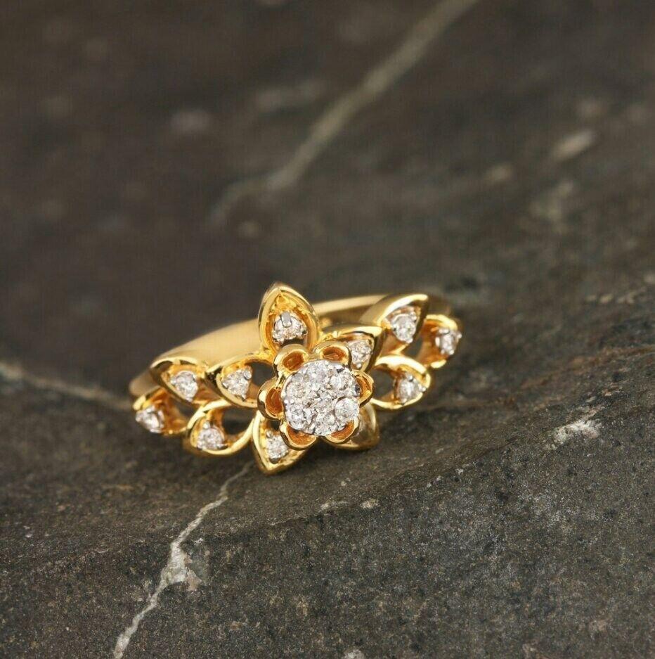 Star Shape Diamond Band Ring 14K Solid Gold Engagement Ring For Women Gift For Sale 6