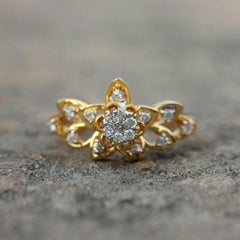 Star Shape Diamond Band Ring 14K Solid Gold Engagement Ring For Women Gift