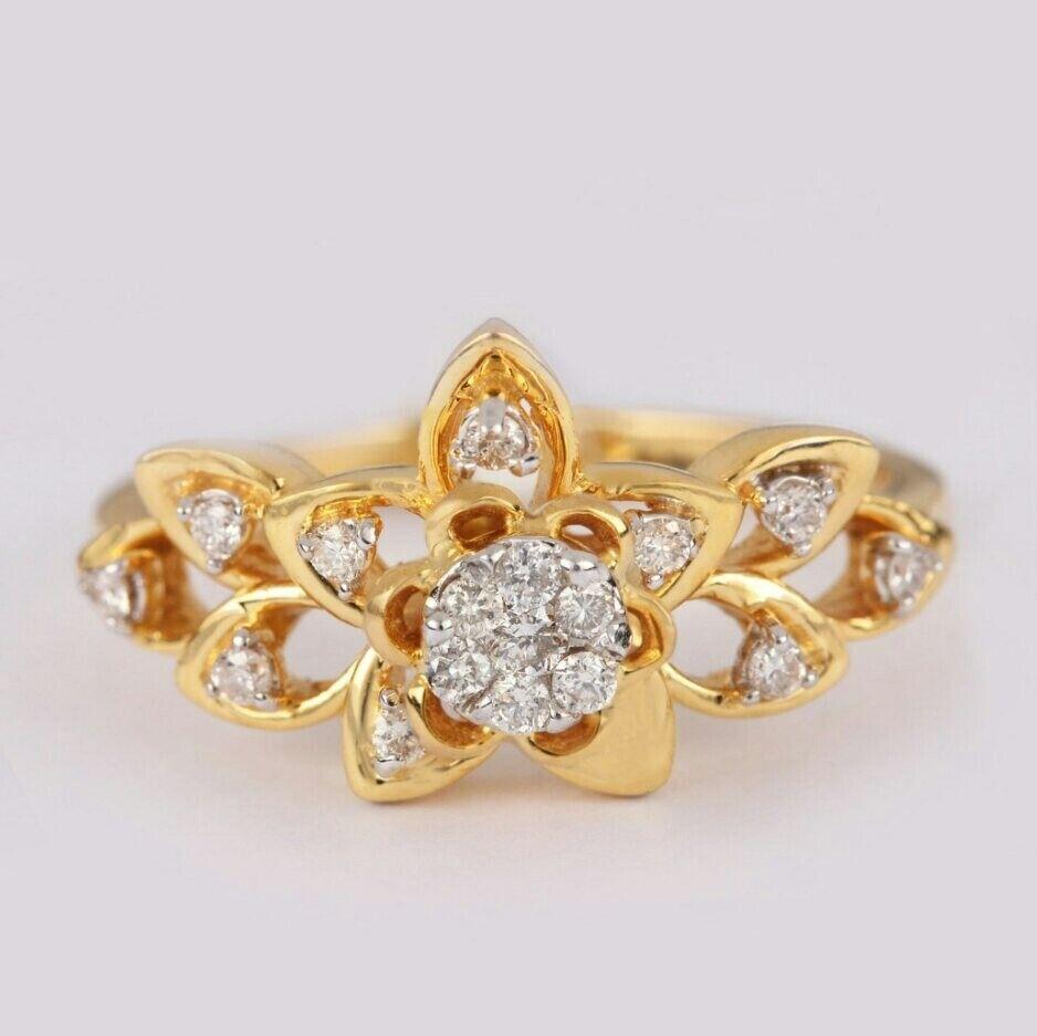 Art Deco Star Shape Diamond Band Ring 14K Solid Gold Engagement Ring For Women Gift For Sale