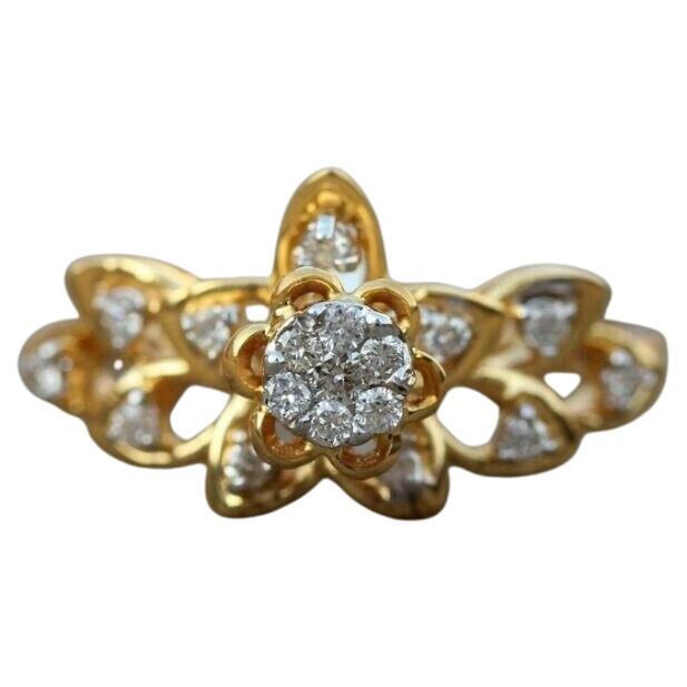 Star Shape Diamond Band Ring 14K Solid Gold Engagement Ring For Women Gift