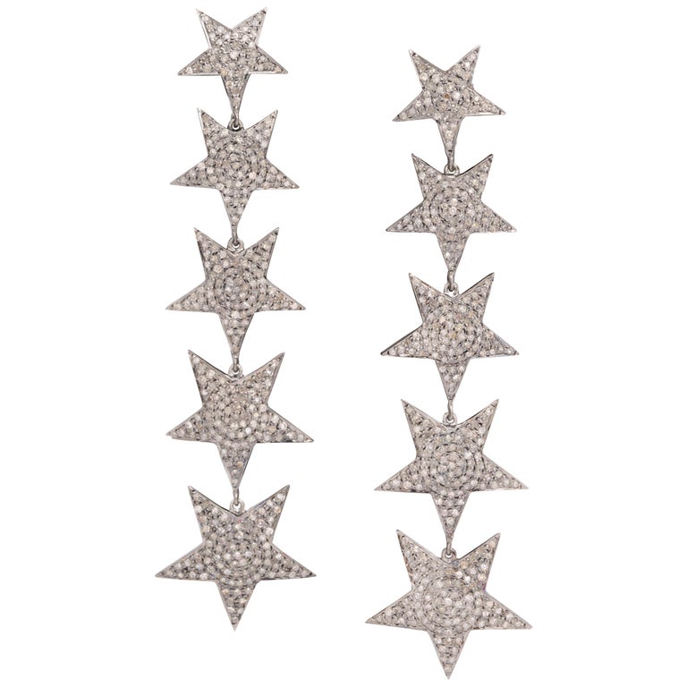 Star Shape Diamond Dangle Earring For Sale at 1stDibs