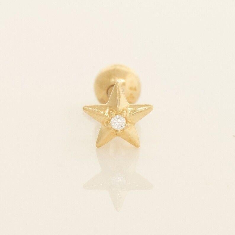 Modern Star Shape Nose Ear Piercings 14K Solid Gold Diamond Jewelry Summer Gift. For Sale