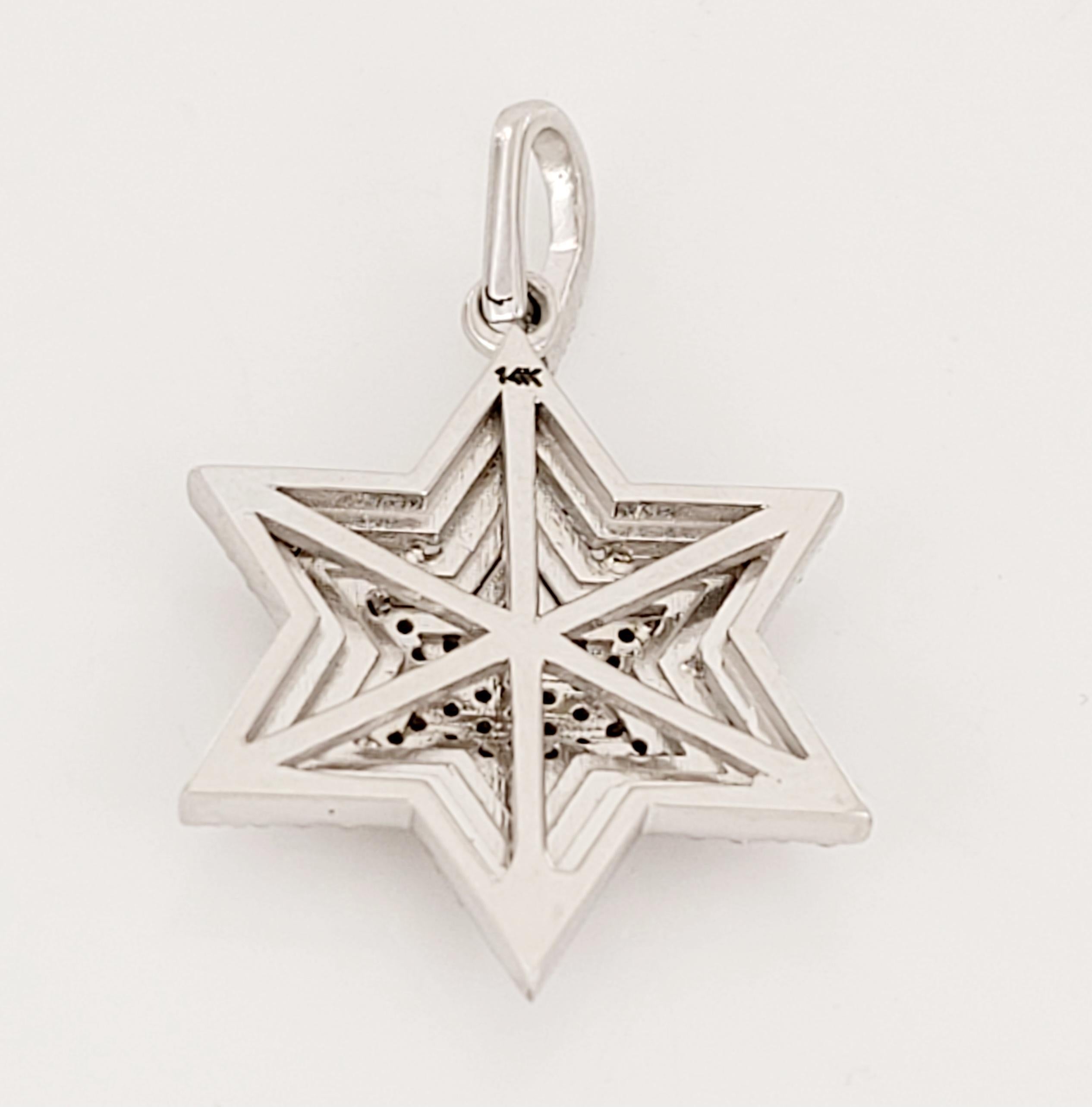 Star Shape  Pendant in 14 k white Gold  with Diamonds For Sale 1