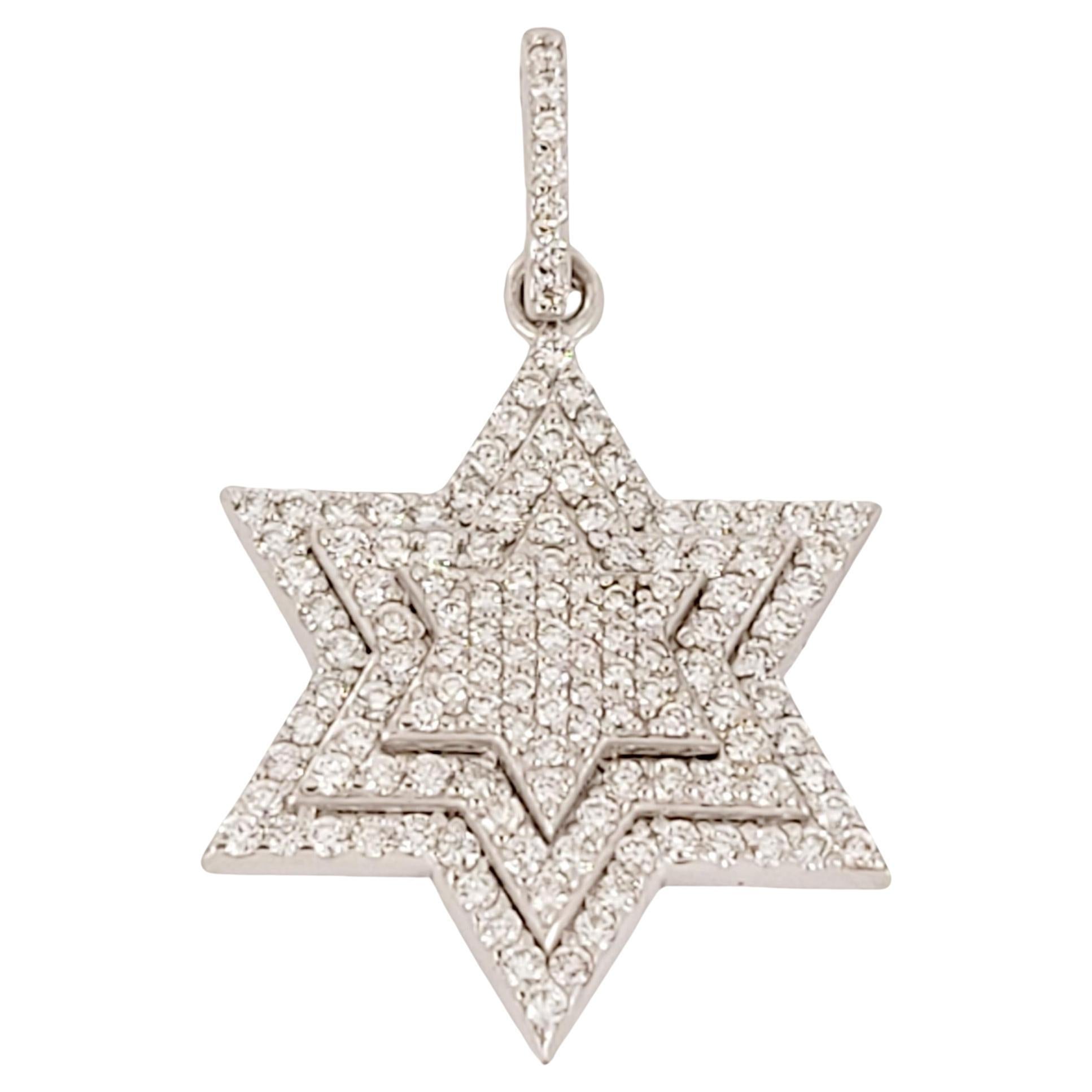 Star Shape  Pendant in 14 k white Gold  with Diamonds For Sale