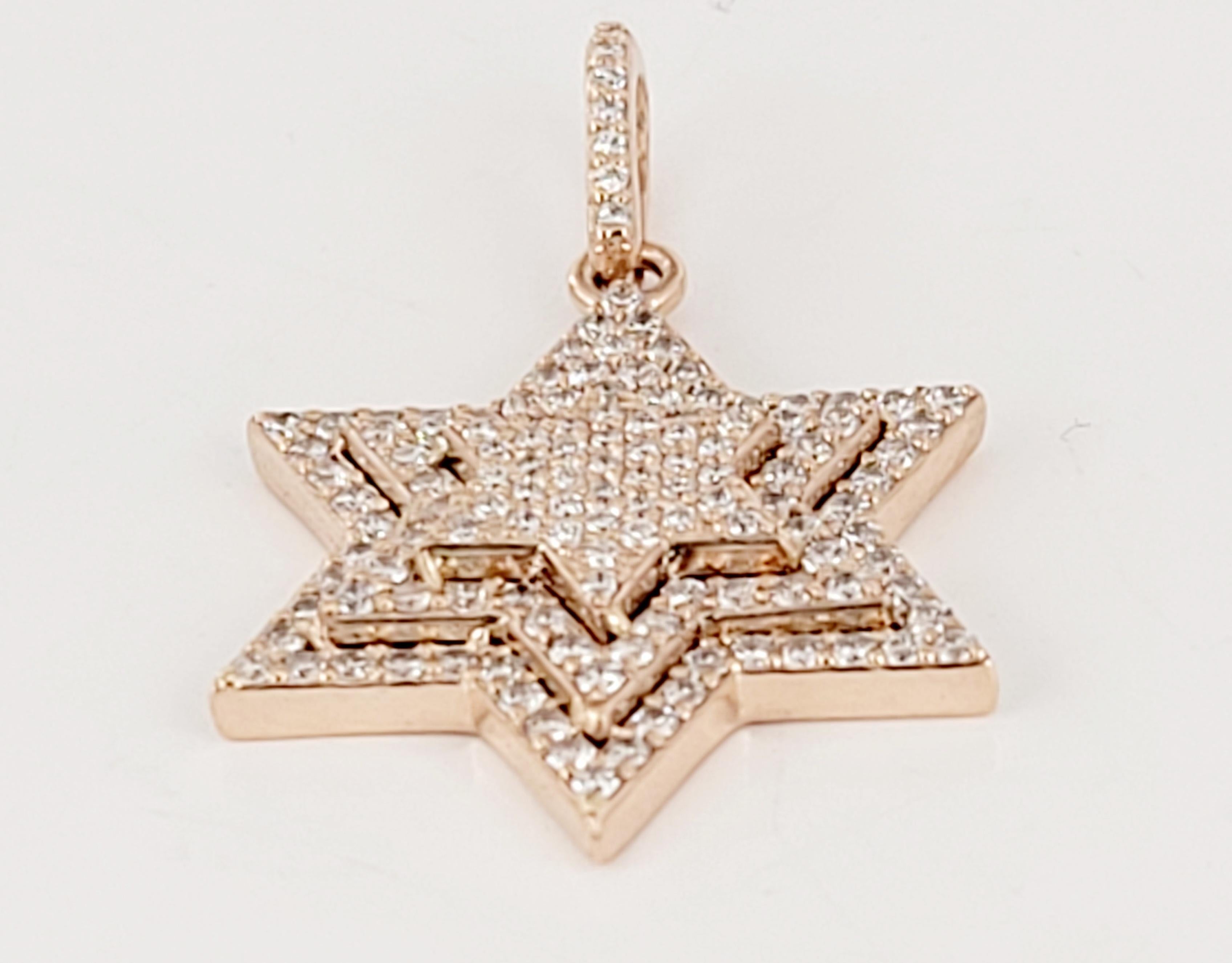 Women's or Men's Star Shape Pendant in 14k Rose Gold with Diamonds For Sale