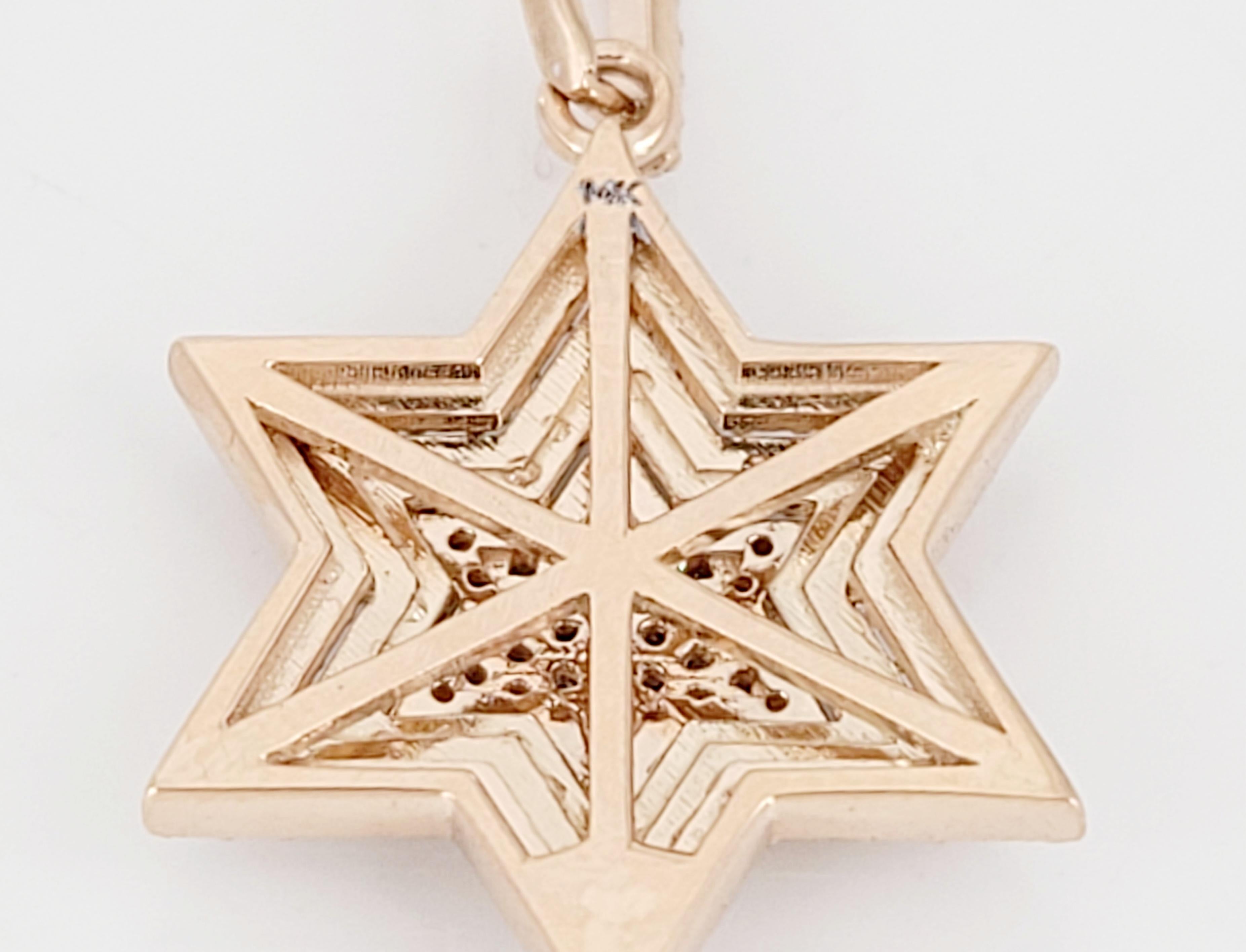Star Shape Pendant in 14k Rose Gold with Diamonds For Sale 2