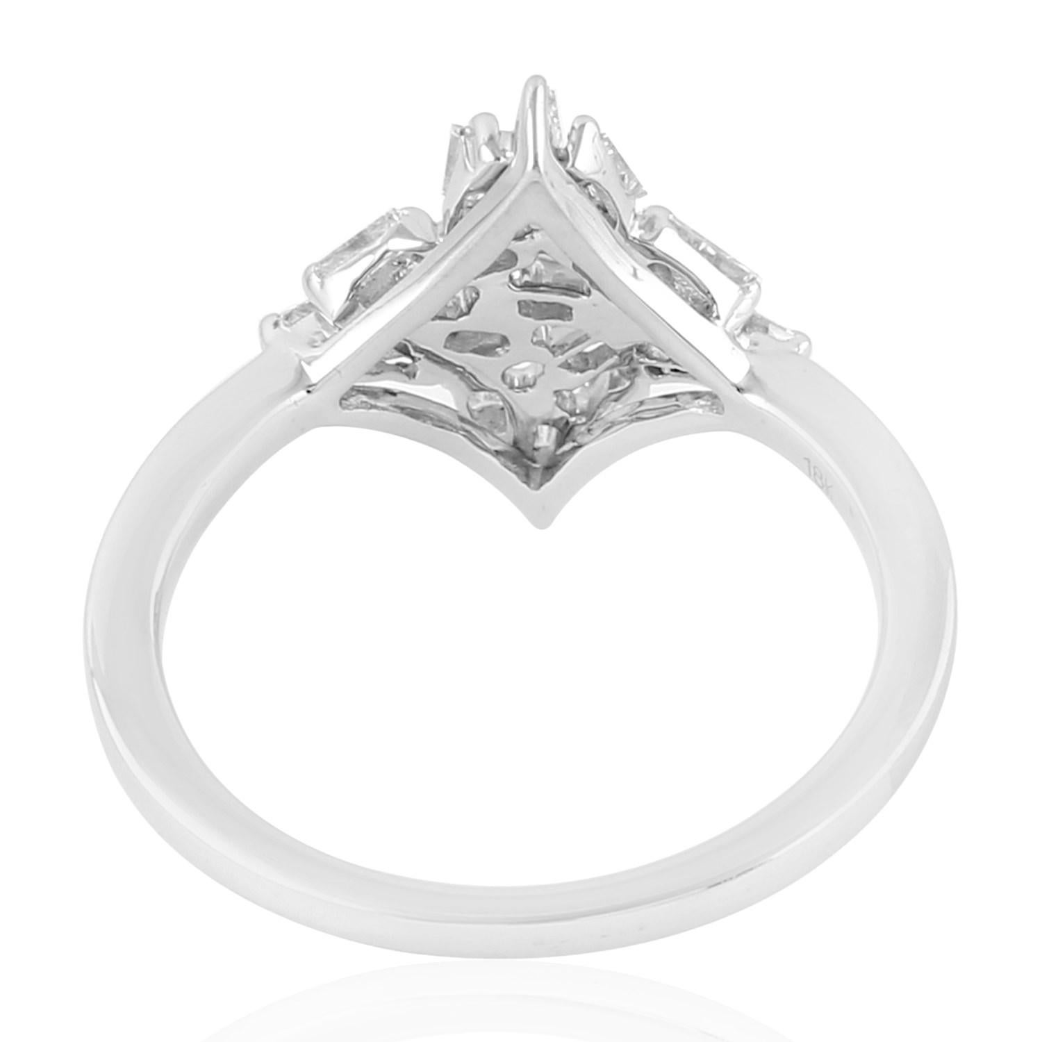 Contemporary Star Shaped Baguette Diamond Ring Made In 18k White Gold For Sale