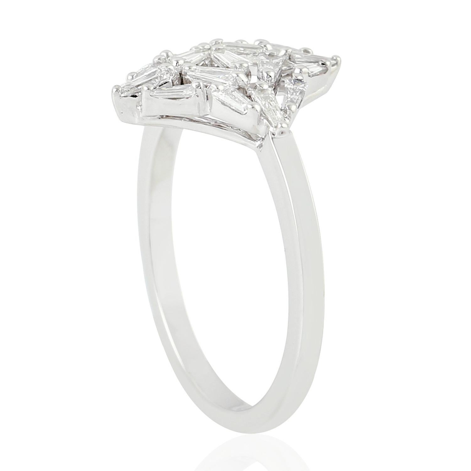 Mixed Cut Star Shaped Baguette Diamond Ring Made In 18k White Gold For Sale