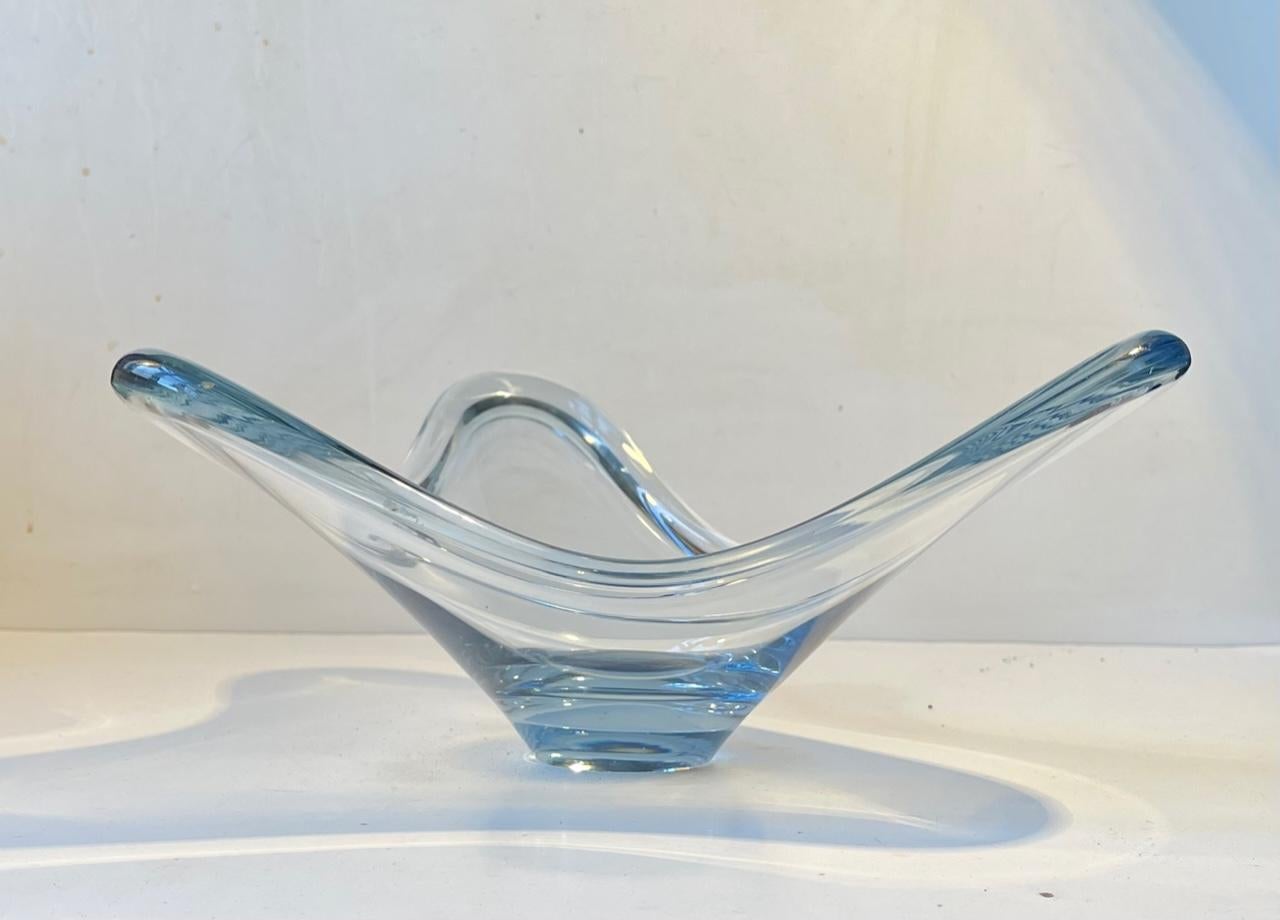 Scandinavian Modern Star Shaped Blue Glass Bowl by Per Lütken for Holmegaard, 1960s For Sale