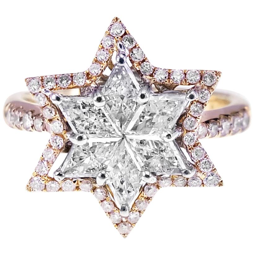 Star Shaped Diamond and Pink Diamond Combination Bridal Engagement Ring