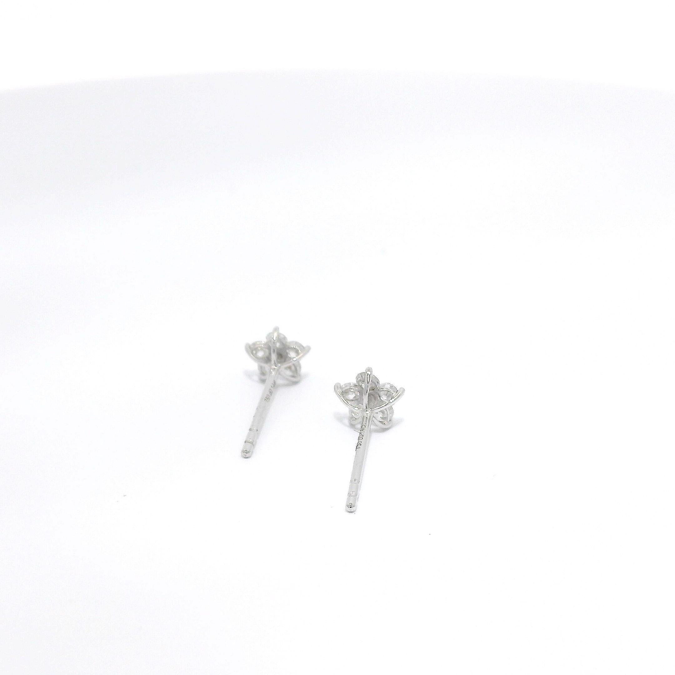 These exquisite star-shaped diamond stud earrings from our collection are a true masterpiece of fine jewelry craftsmanship. Crafted in lustrous 18-karat white gold weighing a total of 0.312 grams, each earring showcases a captivating cluster of