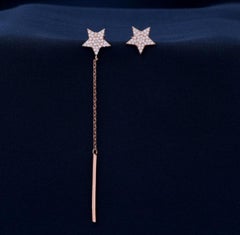 Star Shaped Earrings Natural Pave Diamond Drop Earring 925 Sterling Silver Gift.