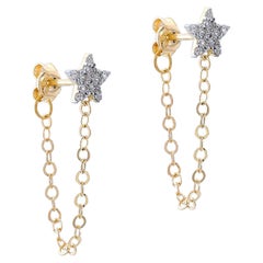 Star Shaped Earrings Studs with 14k Gold Chain, Dainty Star Chain Earrings
