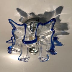 Blue Star Flower Murano Glass Sconces or Flush Mount by Effetre, Italy, 1960s