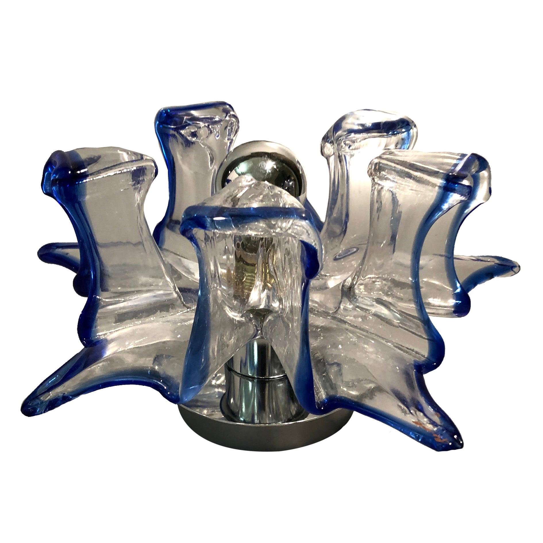 Blue Star Flower Murano Glass Sconces or Flush Mount by Effetre, Italy, 1960s For Sale
