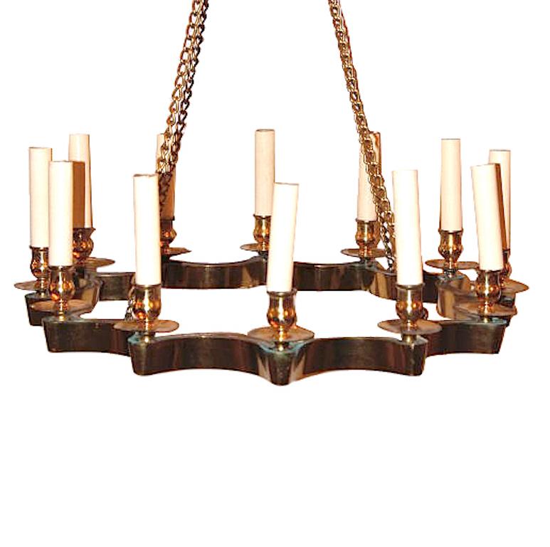 French Set of 3 Moderne Star Shaped Gilt Chandeliers, Sold Individually For Sale