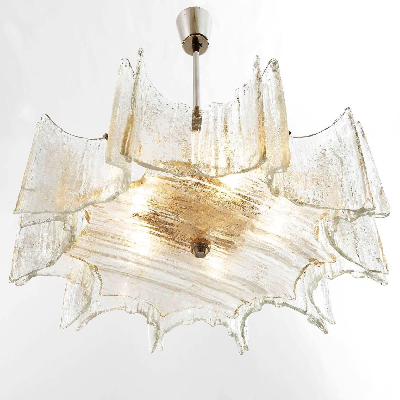 Painted Star-Shaped Mid-Century Modern Chandelier Pendant Light Glass Chrome Nickel 1970 For Sale