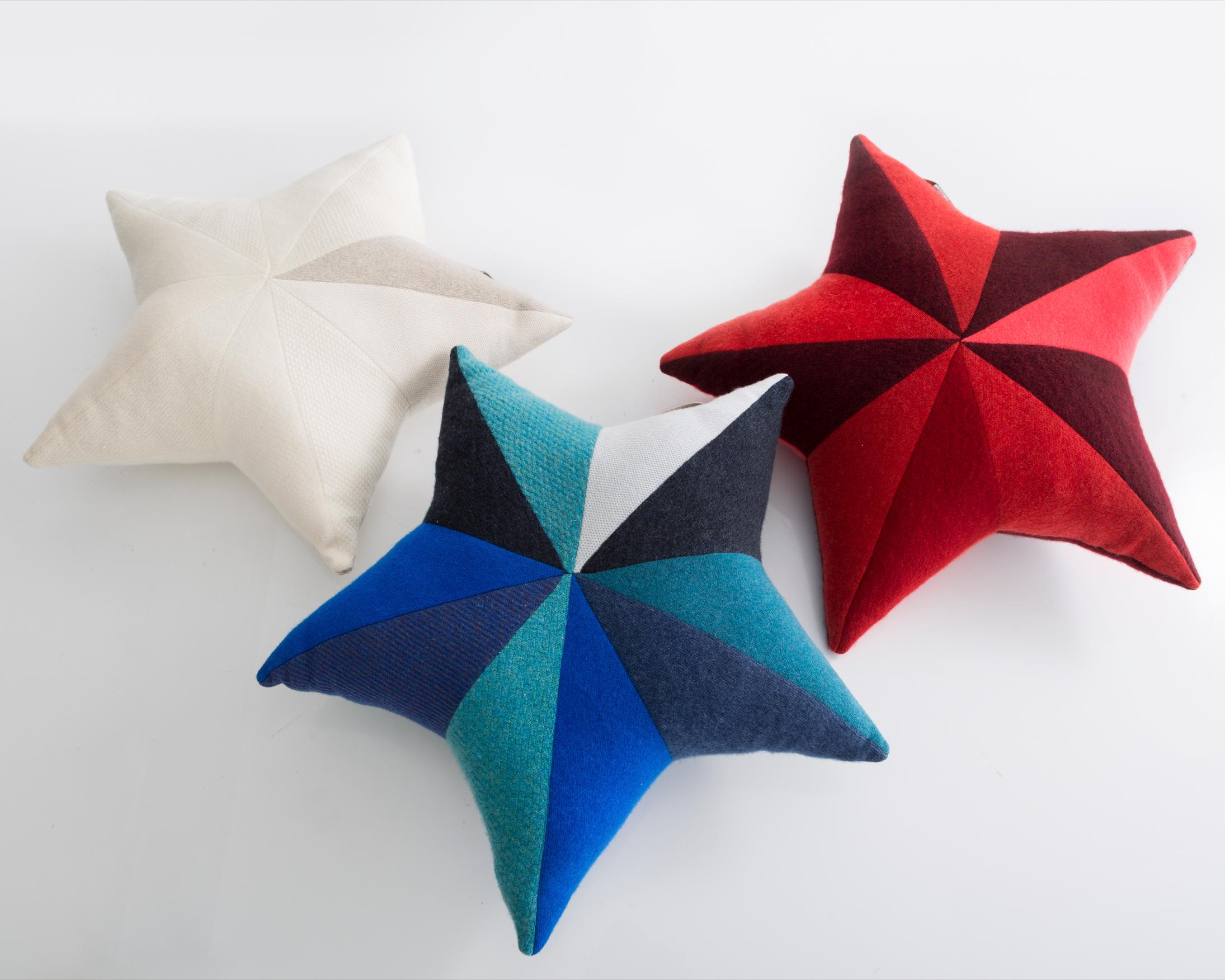American Star-Shaped Patchwordk Pillow in Blue Cashmere by Greg Chait, 2017