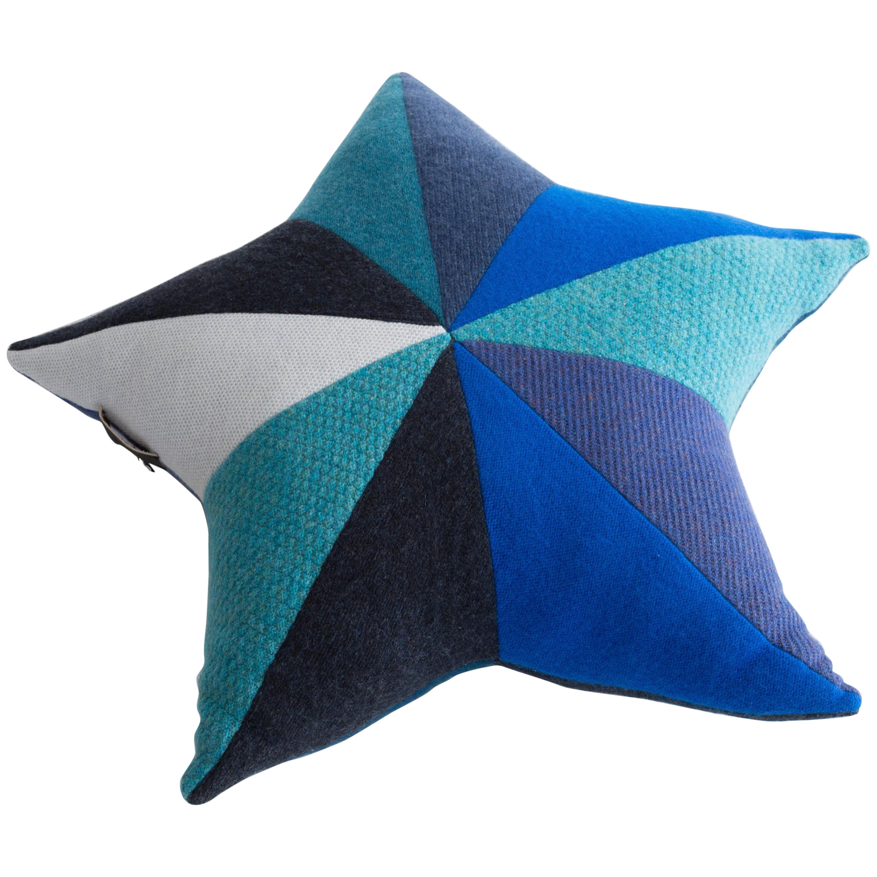 Star-Shaped Patchwordk Pillow in Blue Cashmere by Greg Chait, 2017