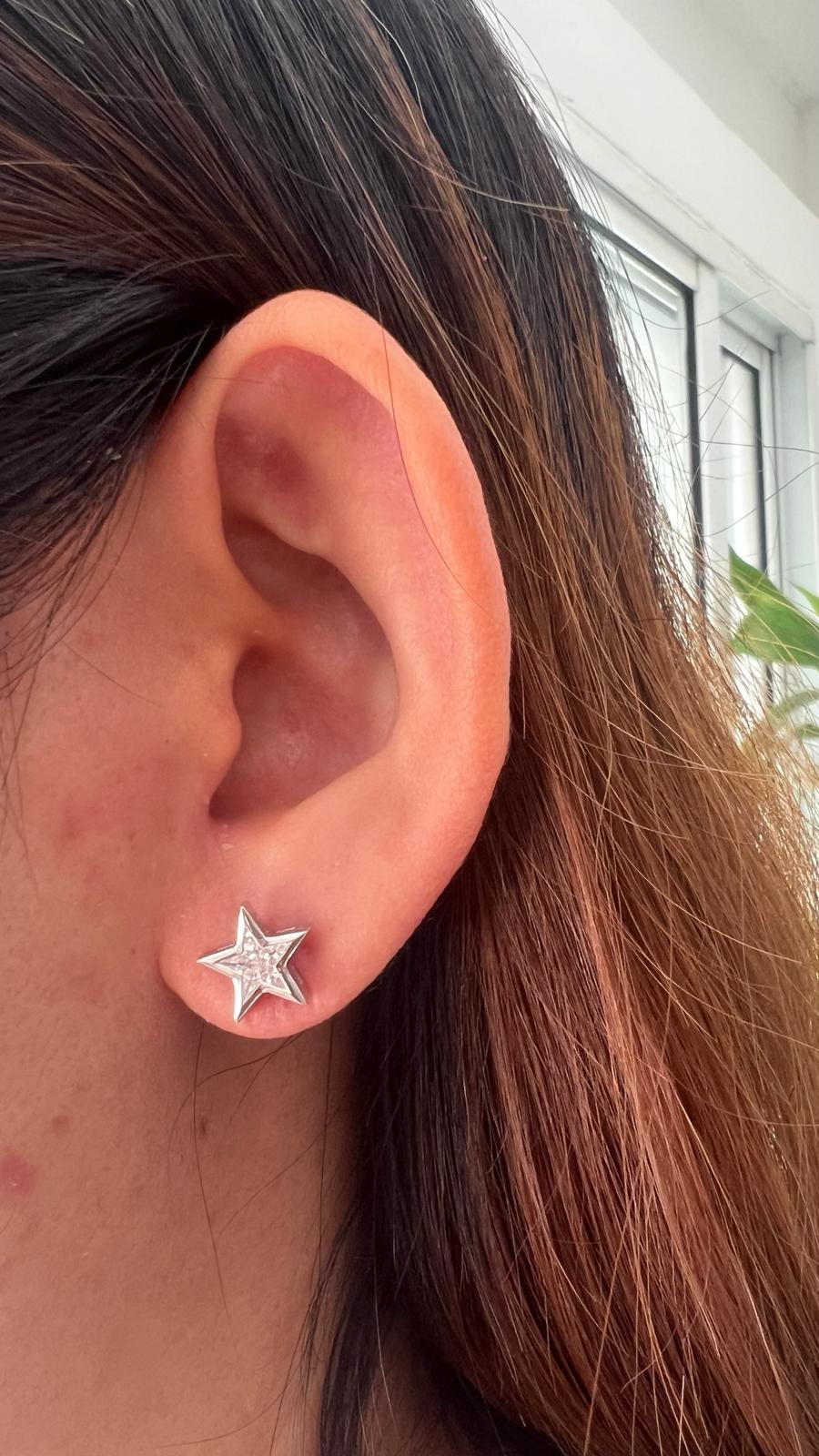 Artisan Star shaped Pie cut diamond Bezel set earrings  For Sale