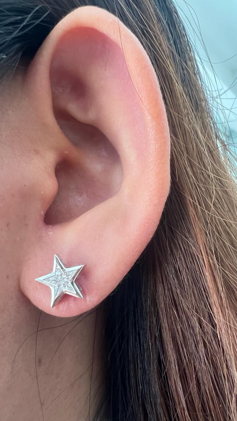 Artisan Star shaped Pie cut diamond Bezel set earrings  For Sale