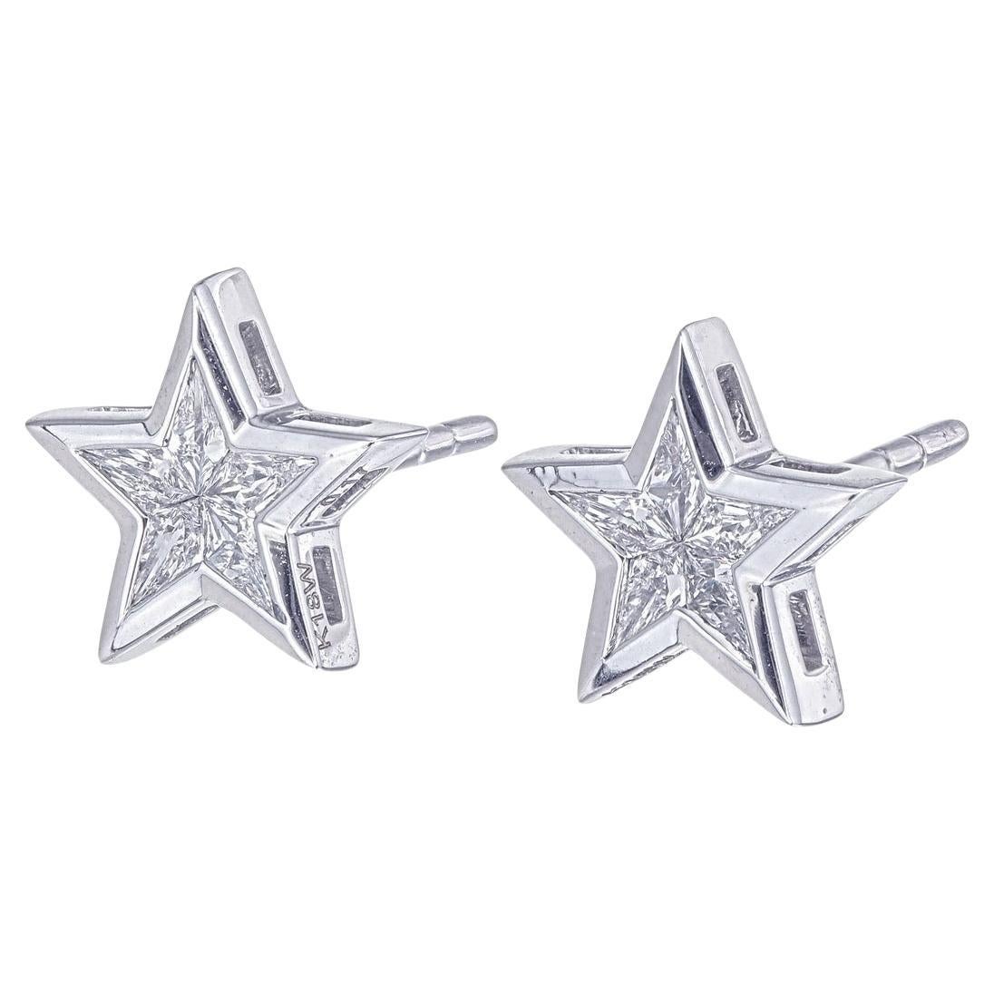 Star shaped Pie cut diamond Bezel set earrings  For Sale
