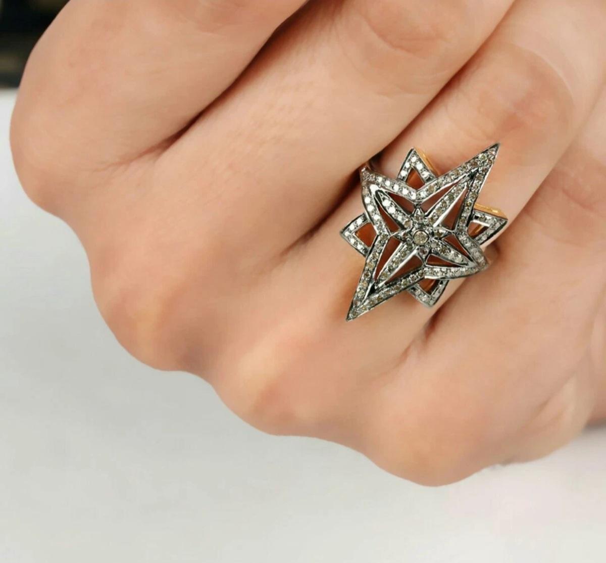 da uomo o donna Anello a forma di stella Anello in argento 925 con pavé di diamanti Anello di design Regalo casuale in vendita