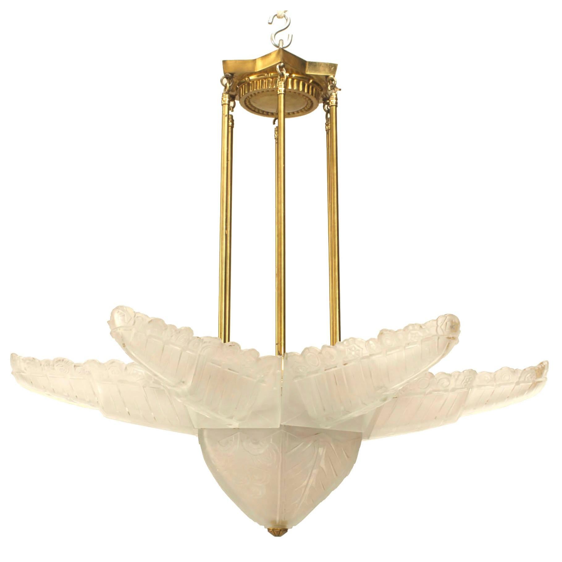 Sabino French Art Deco Frosted Glass Star Shapes Chandelier For Sale