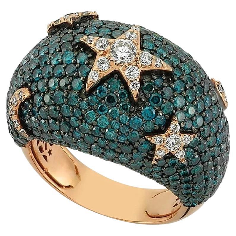 Bague étoile Sirius bleue/blance en or 18 carats en vente
