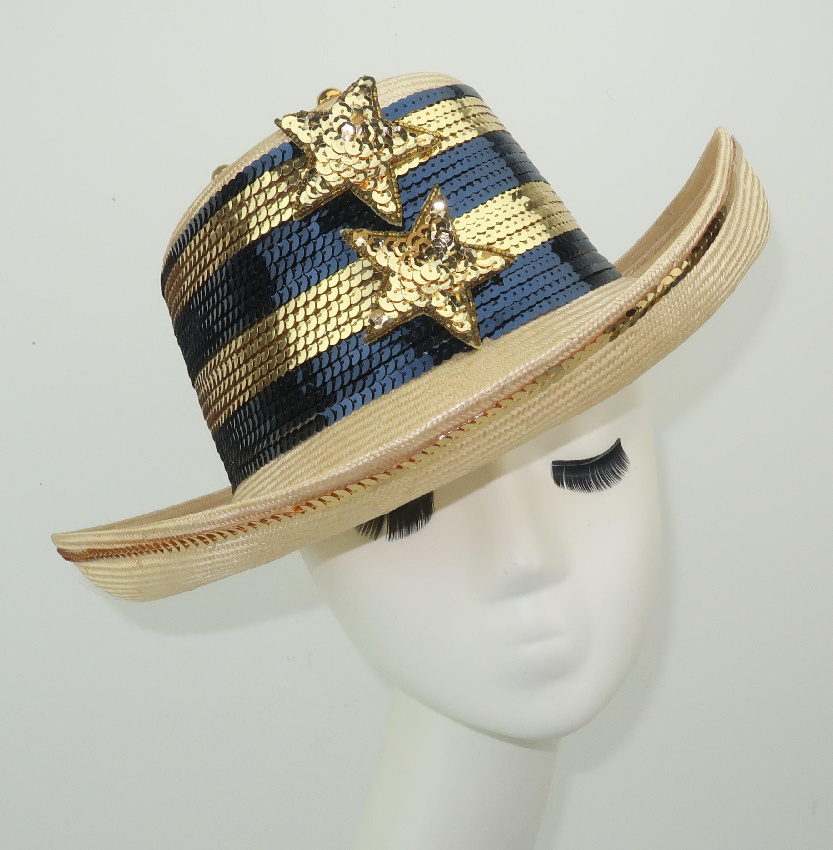 The stars and stripes get all glammed up in this Sonni of California hat designed by Michelle McGann, the 'hat lady' of professional golf.  Ms. McGann has become known not only for her talents on the greens but also for her whimsical style.  This