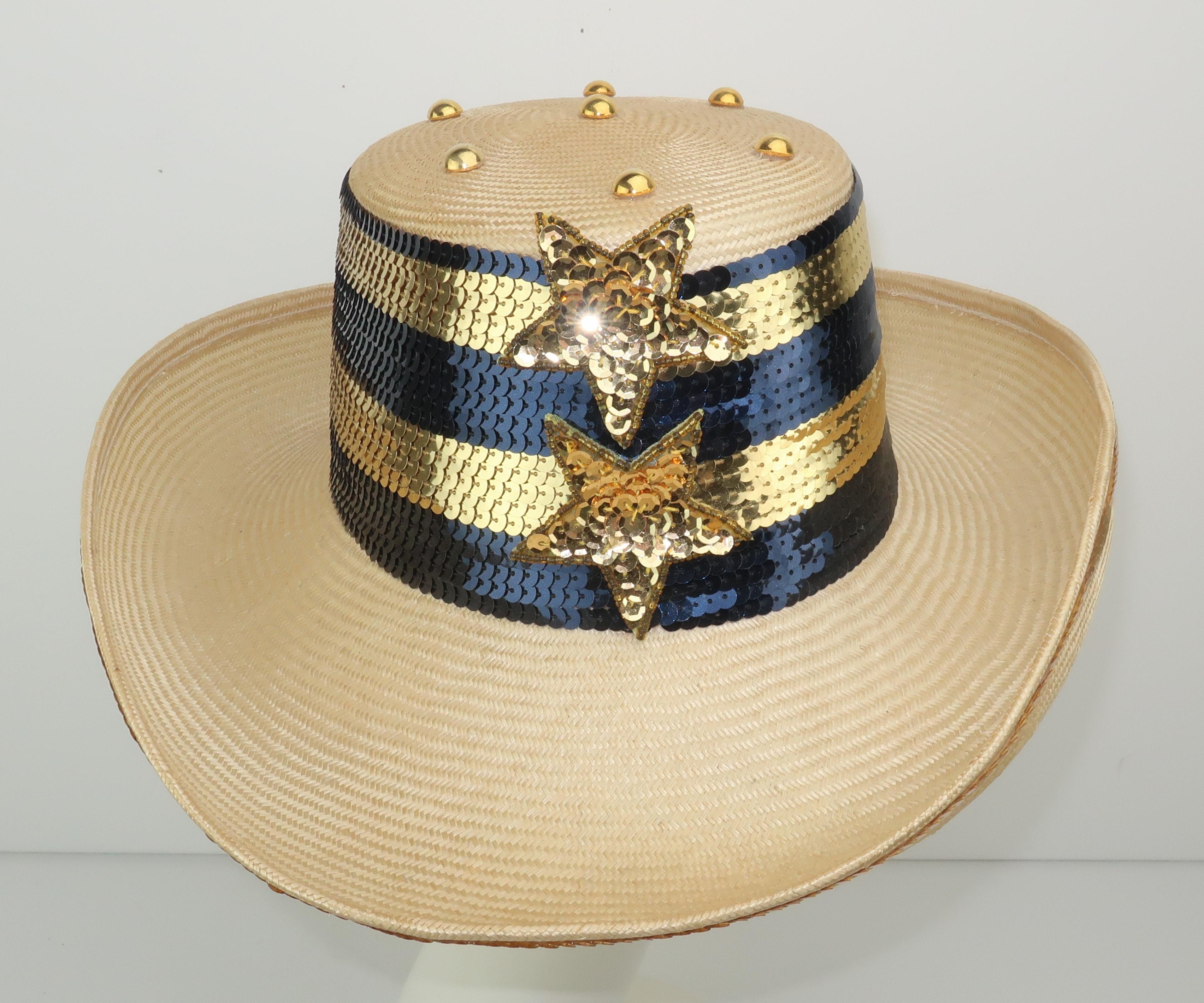 Star Spangled Sequin Straw Hat In Good Condition In Atlanta, GA