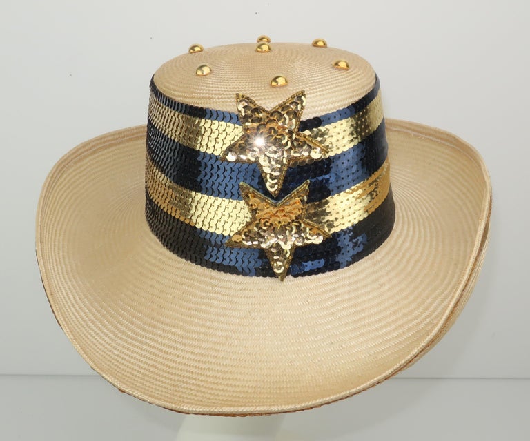 Women's Star Spangled Sequin Straw Hat For Sale