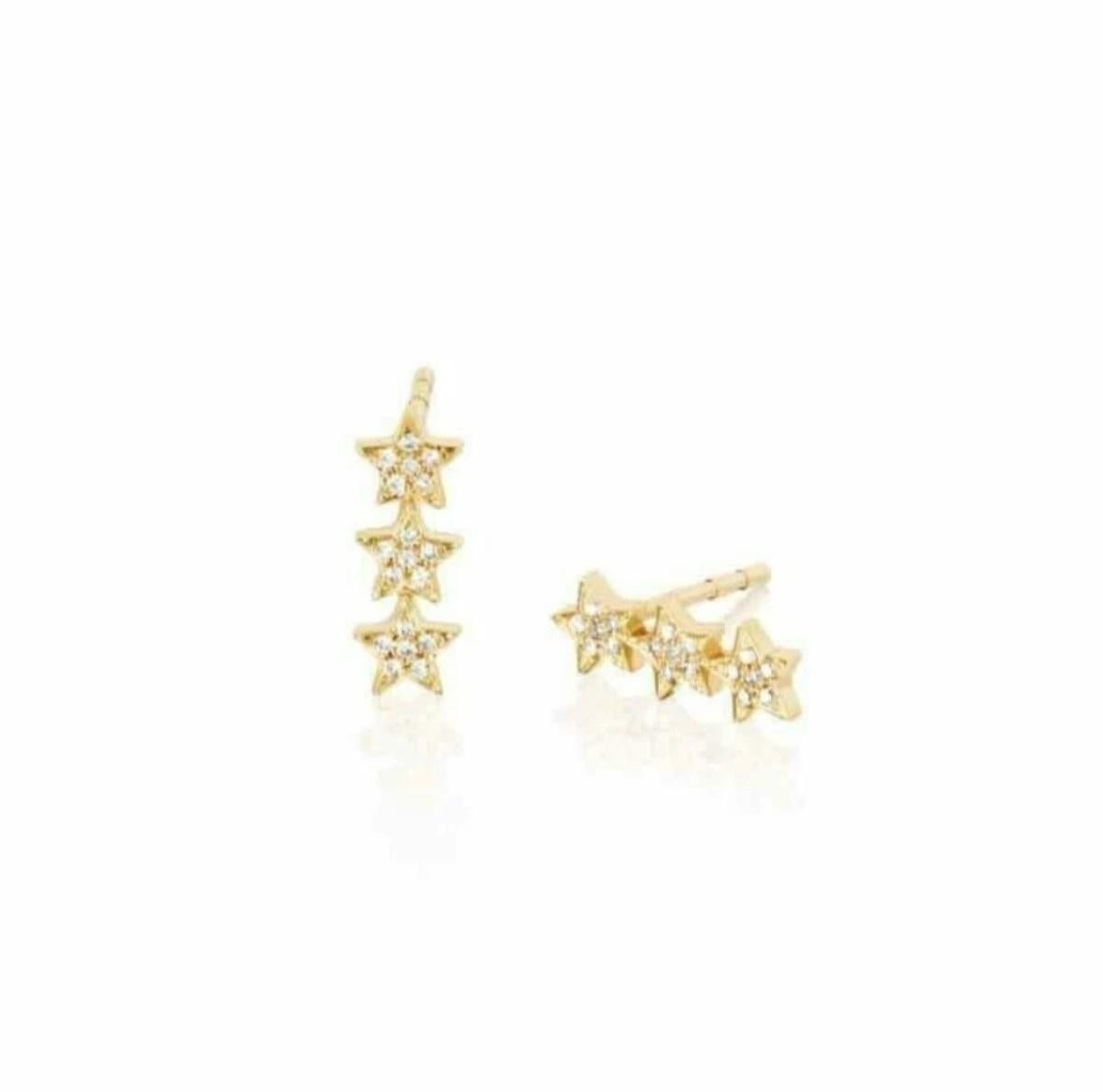 Orecchini a stella in oro massiccio 14K per donne Orecchini d'oro fatti a mano. in vendita 4