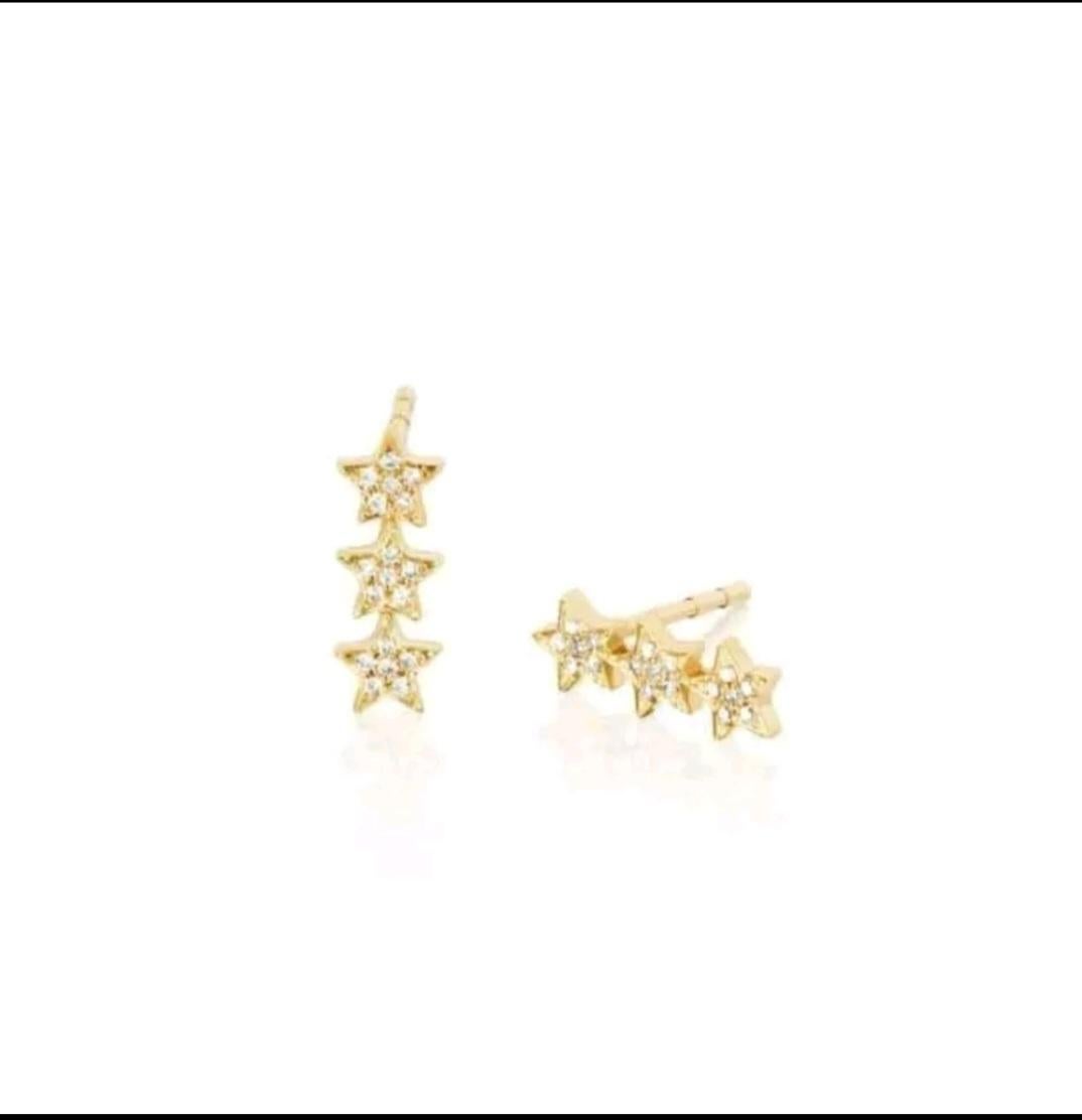 da uomo o donna Orecchini a stella in oro massiccio 14K per donne Orecchini d'oro fatti a mano. in vendita