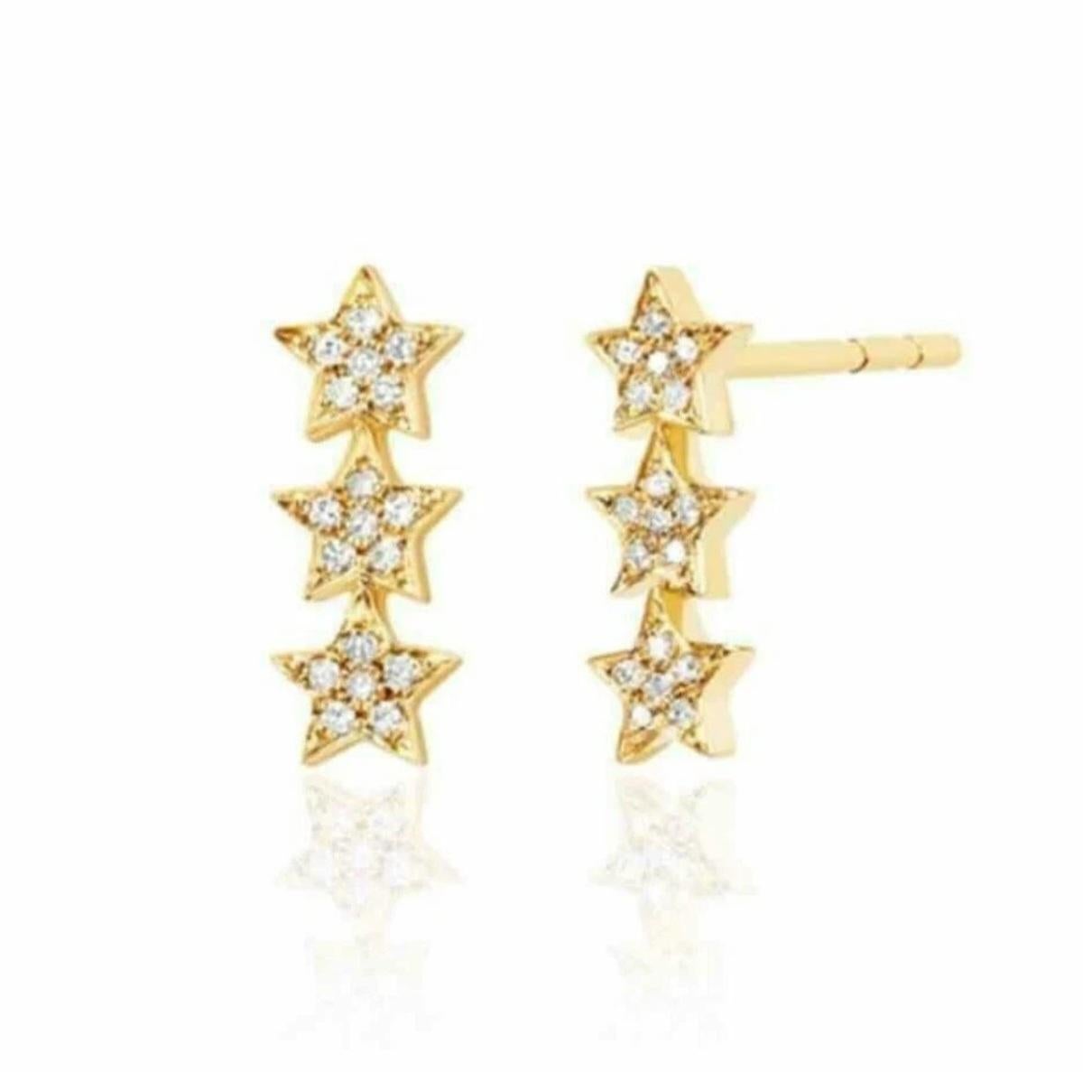 Donna Orecchini a stella in oro massiccio 14K per donne Orecchini d'oro fatti a mano. in vendita