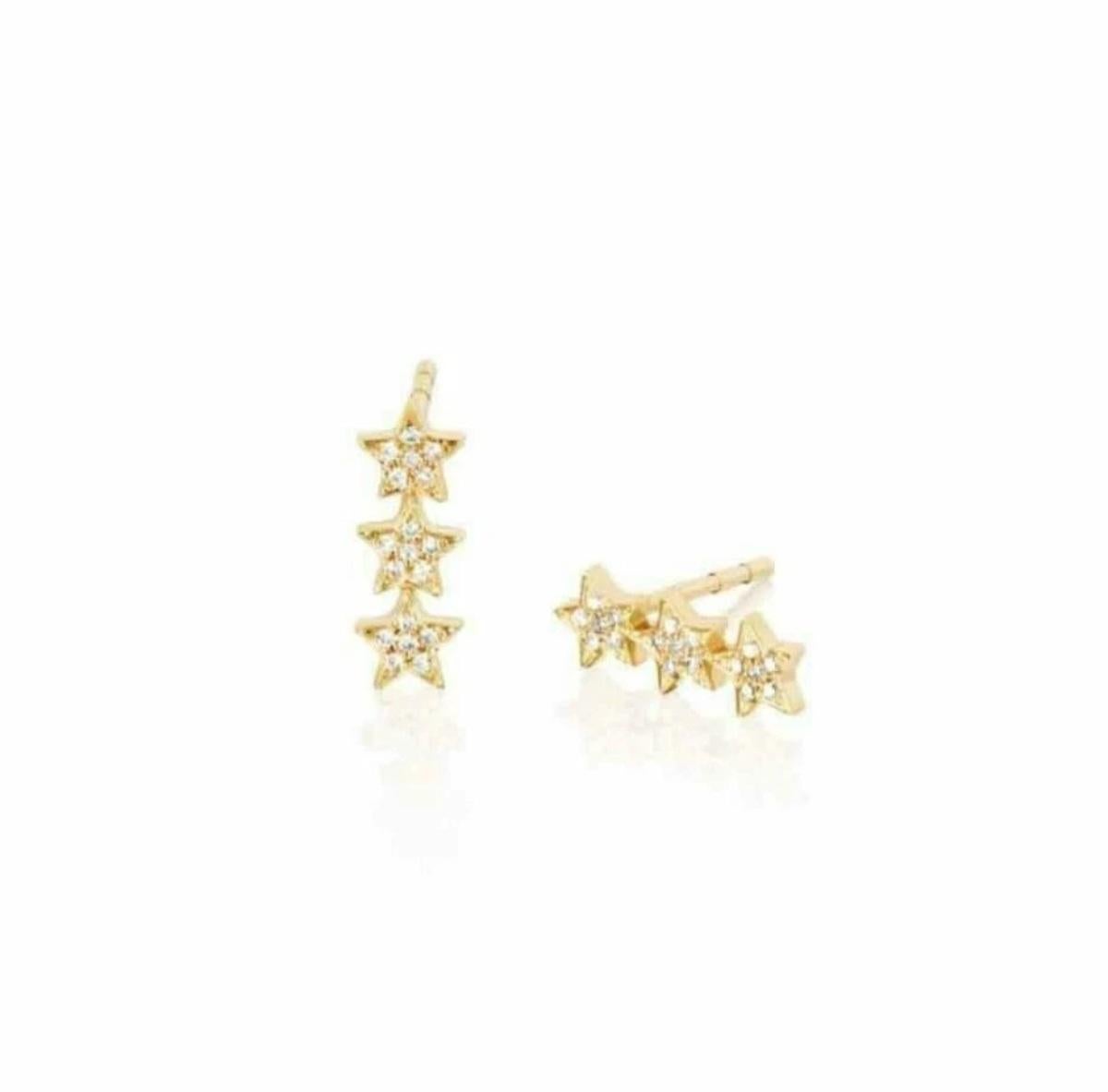 Orecchini a stella in oro massiccio 14K per donne Orecchini d'oro fatti a mano. in vendita 3