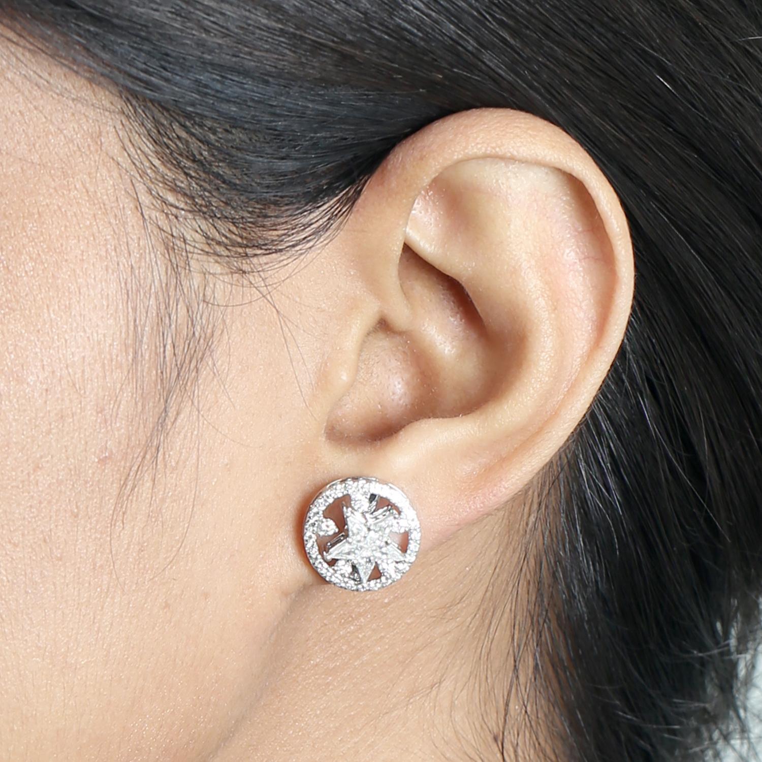 Contemporary Star Studs & Circle Studs in One Earring , seperate or as one In 18k White Gold For Sale