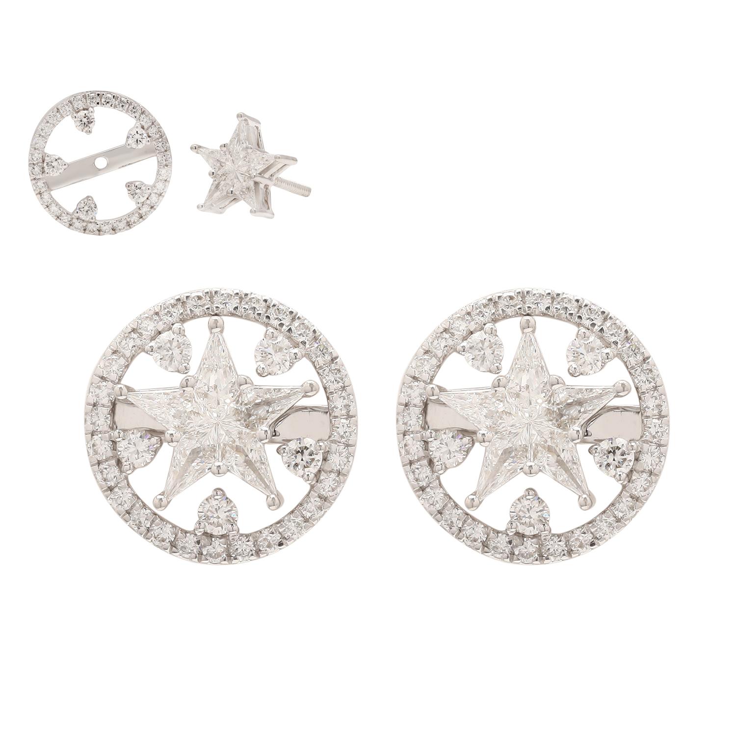 Mixed Cut Star Studs & Circle Studs in One Earring , seperate or as one In 18k White Gold For Sale