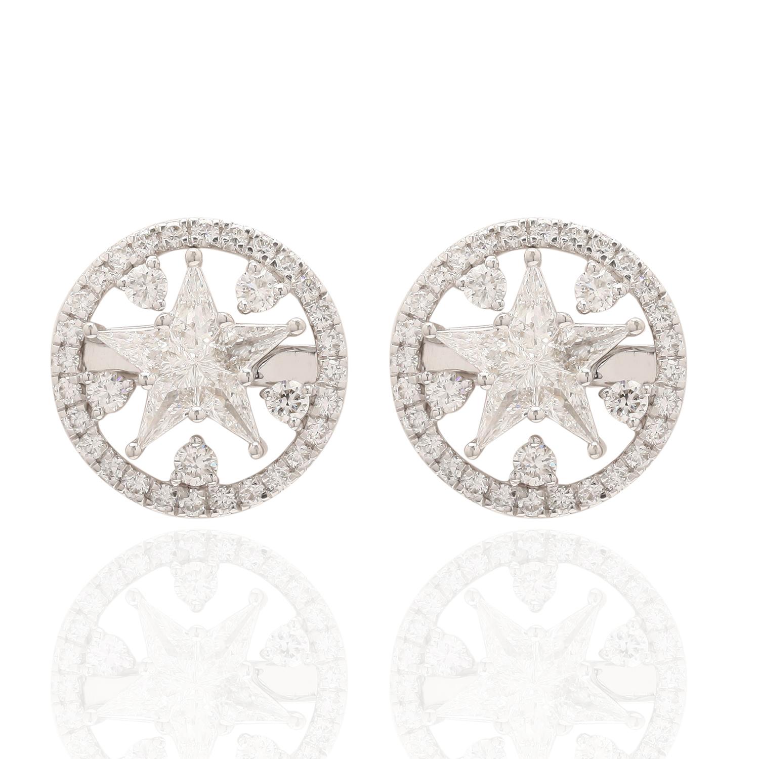 Star Studs & Circle Studs in One Earring , seperate or as one In 18k White Gold In New Condition For Sale In New York, NY