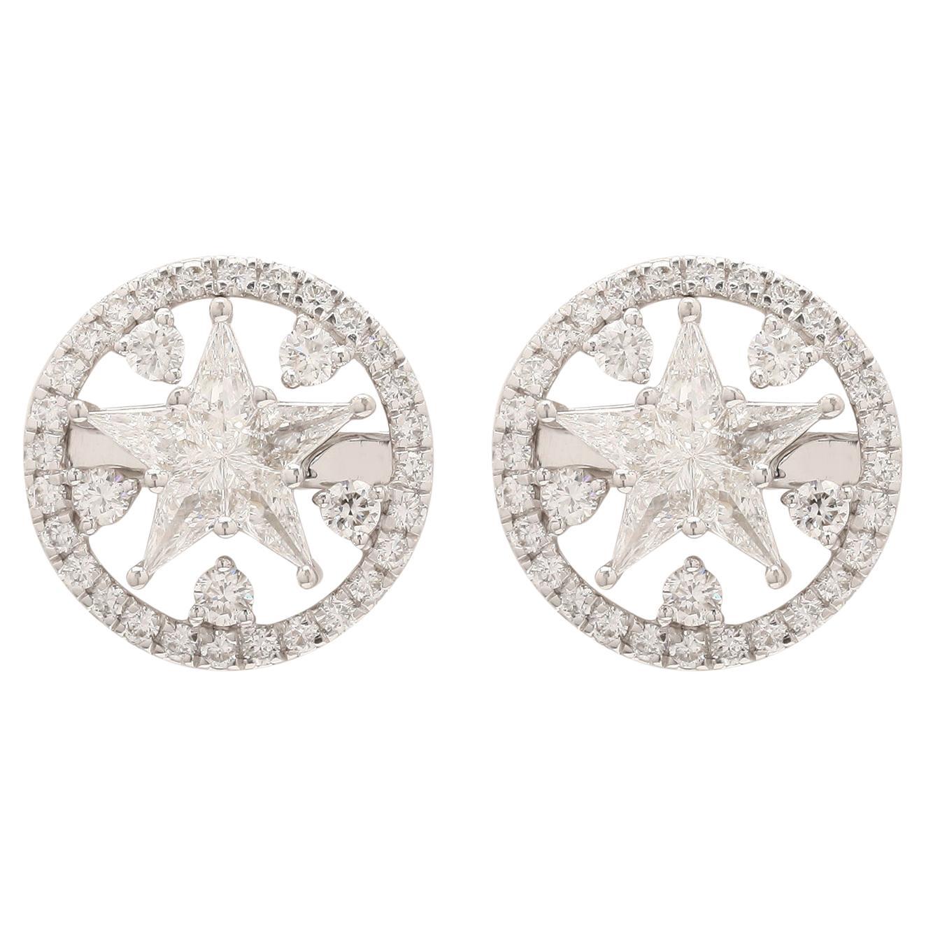 Star Studs & Circle Studs in One Earring , seperate or as one In 18k White Gold For Sale