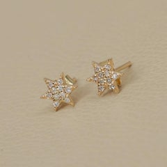 Star Studs Solid 14k Yellow Gold Jewelry Genuine White Diamond Dainty Earring