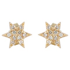 Star Studs Solid 14k Yellow Gold Jewelry Genuine White Diamond Dainty Earring