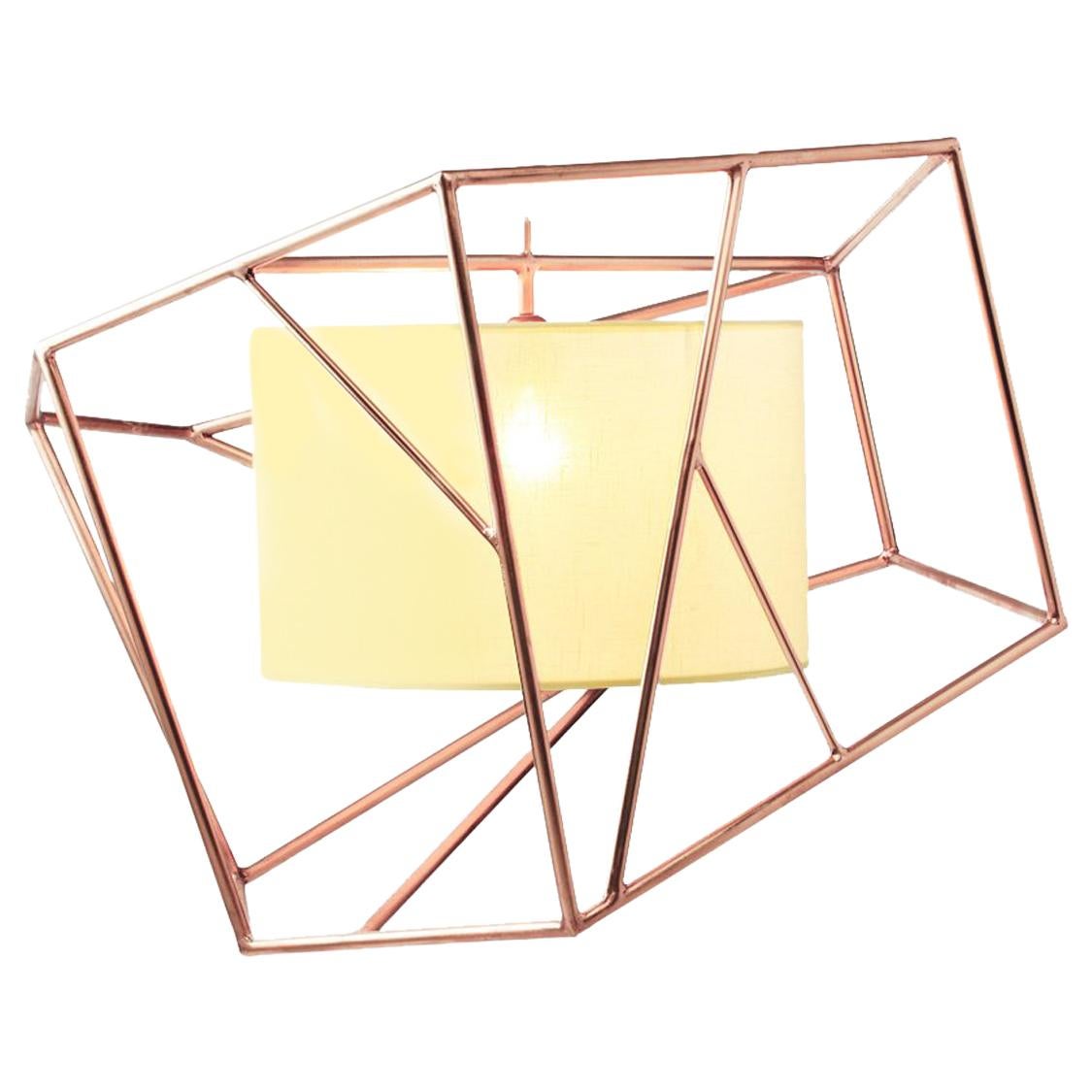 Contemporary Art Deco Inspired Star Pendant Lamp Polished Copper Linen Shade
