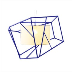 Art Deco Inspired Star Pendant Lamp Powder Coated Jade Blue with Linen Shade