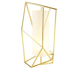 Art Deco Inspired Star Table Lamp Polished Brass and Linen Shade